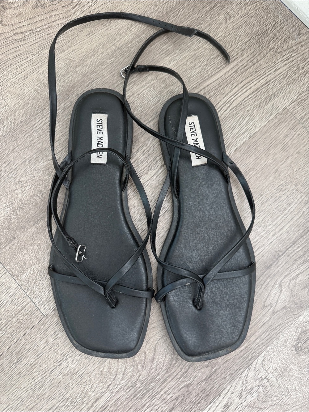 Steve Madden Black Thin-Strap Lace-Up Flat Sandals